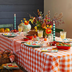 Orange & White Fabric Gingham Tablecloth | Halloween Decor |