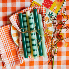 Orange & White Fabric Gingham Tablecloth | Halloween Decor |