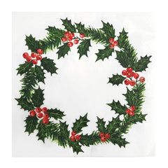 Holly Wreath Paper Napkins - 20 Pack | Christmas Napkins |