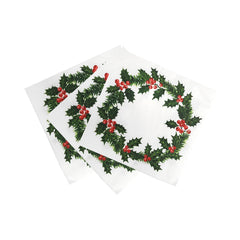 Holly Wreath Paper Napkins - 20 Pack | Christmas Napkins |