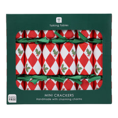 Holly Red & White Harlequin Mini Christmas Crackers - 6 Pack | Christmas Decor |