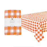 Orange & White Fabric Gingham Tablecloth | Halloween Decor |