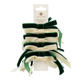 Green & Cream Velvet Bows - 8 Pack | Christmas Decor |