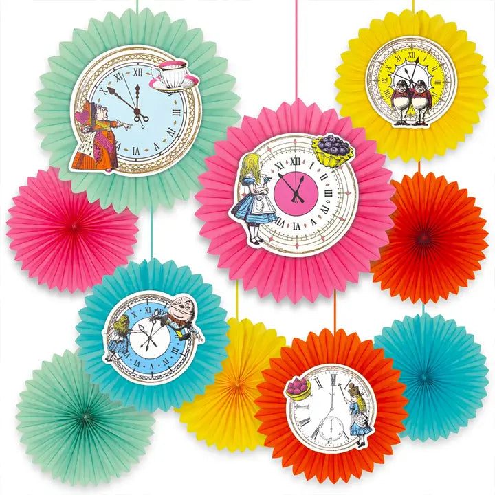 Alice Bright Clock Fans - 10 Pack | Tea Party Decor |
