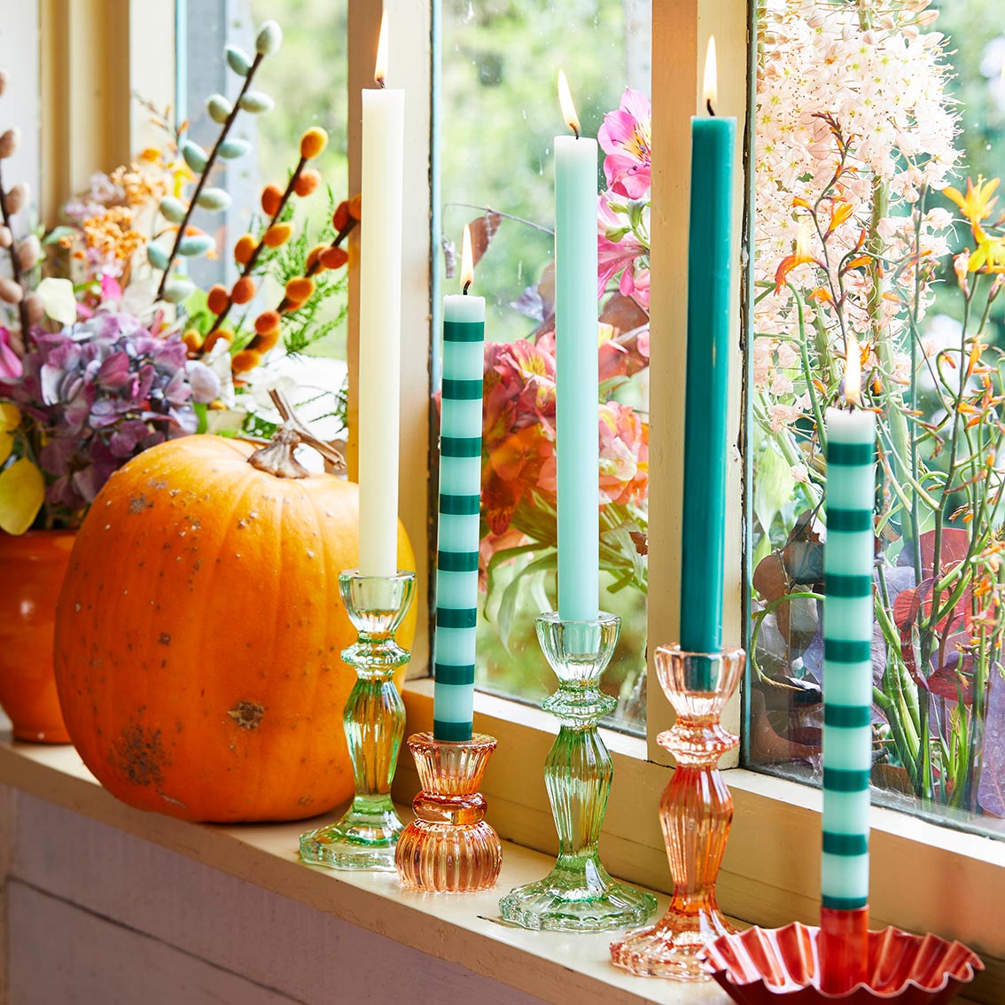 Orange Glass Candle Holder | Summer Decor |