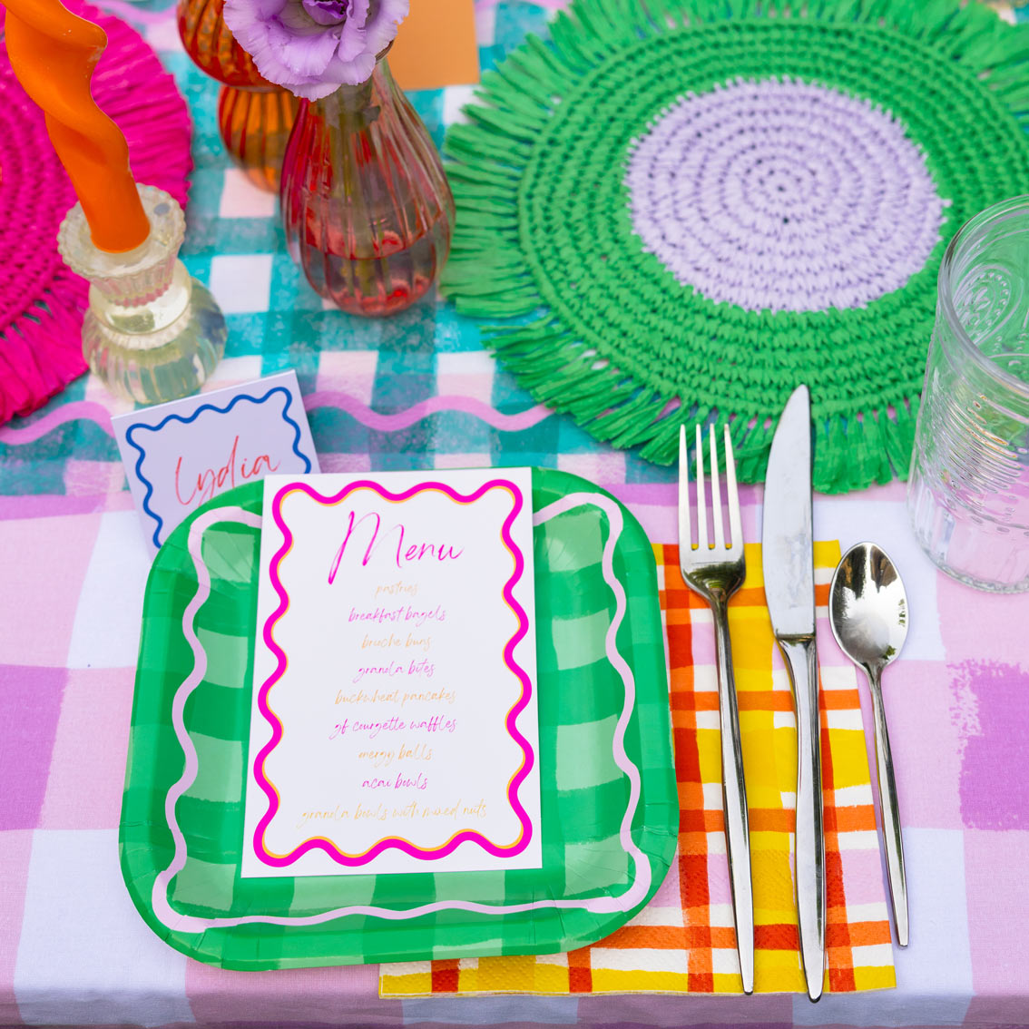 Lilac & Green Paper Raffia Placemats - 2 Pack | Summer Tableware |