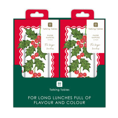 Holly Long Lunch Paper Napkins - 8 Pack Display | Christmas Decor |