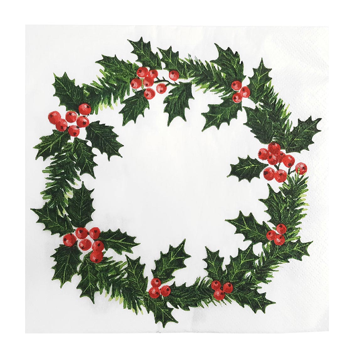 Holly Wreath Paper Napkins - 20 Pack | Christmas Napkins |