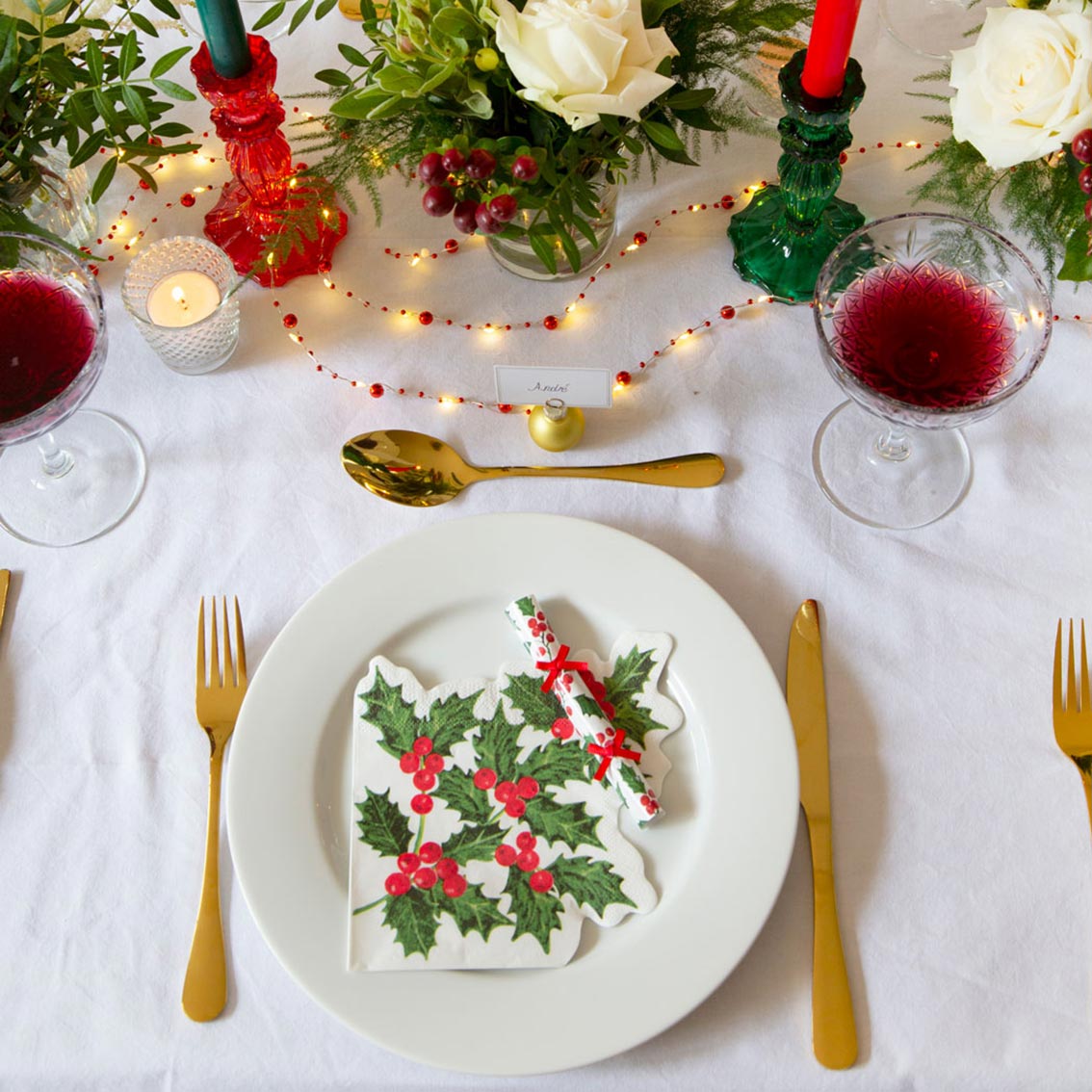 Holly Shaped Paper Napkins - 20 Pack | Christmas Napkins |