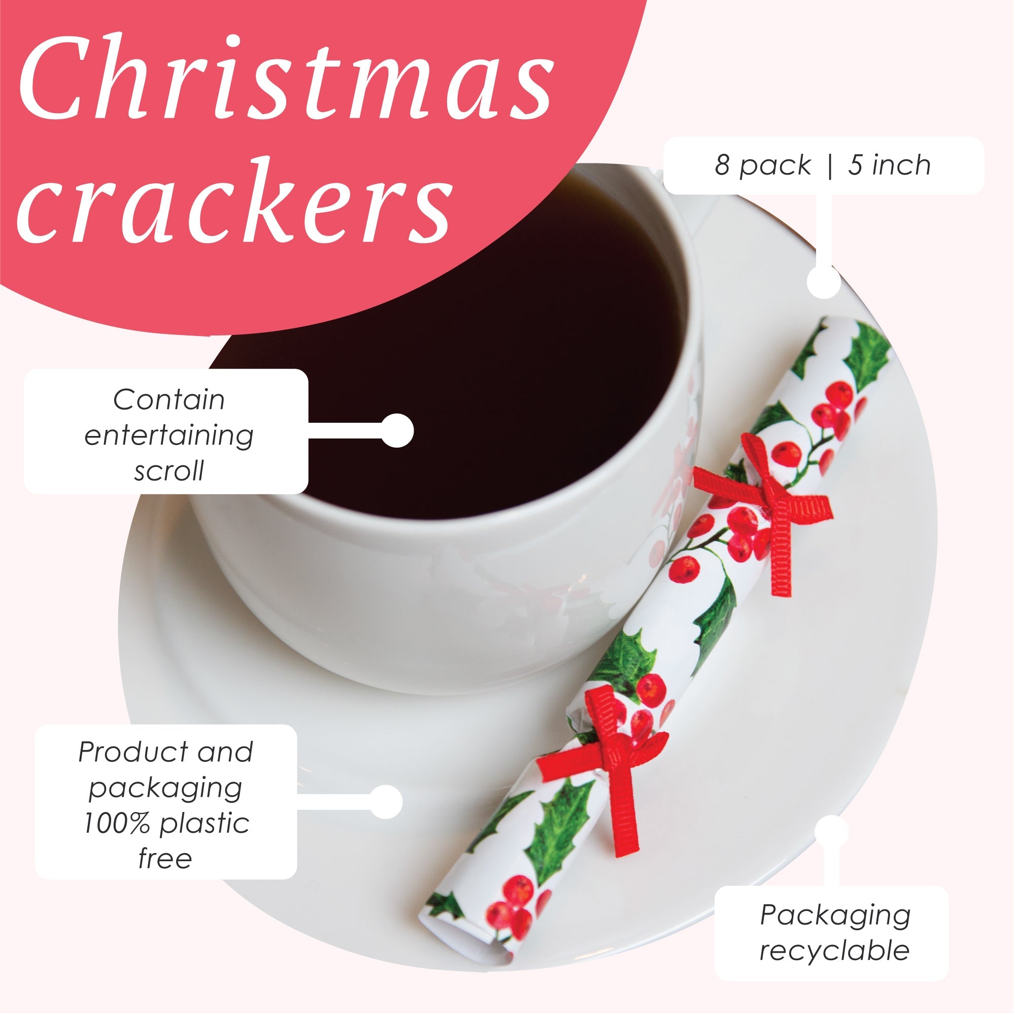 Holly Christmas Saucer Crackers - 10 Pack Display | Christmas Decor |