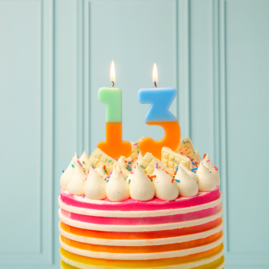 Orange & Light Blue Number Candle - 3