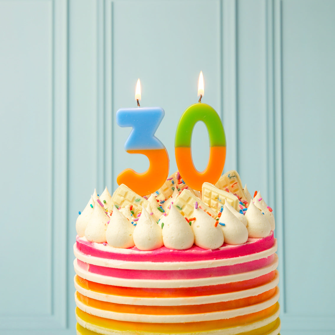 Orange & Light Blue Number Candle - 3