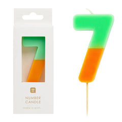 Orange & Sage Green Number Candle - 7