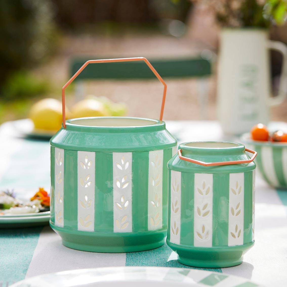Green Enamel Lanterns Set | Home Decor |