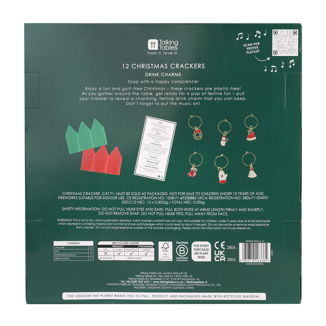 Holly White Christmas Crackers - 12 Pack | Christmas Decor |