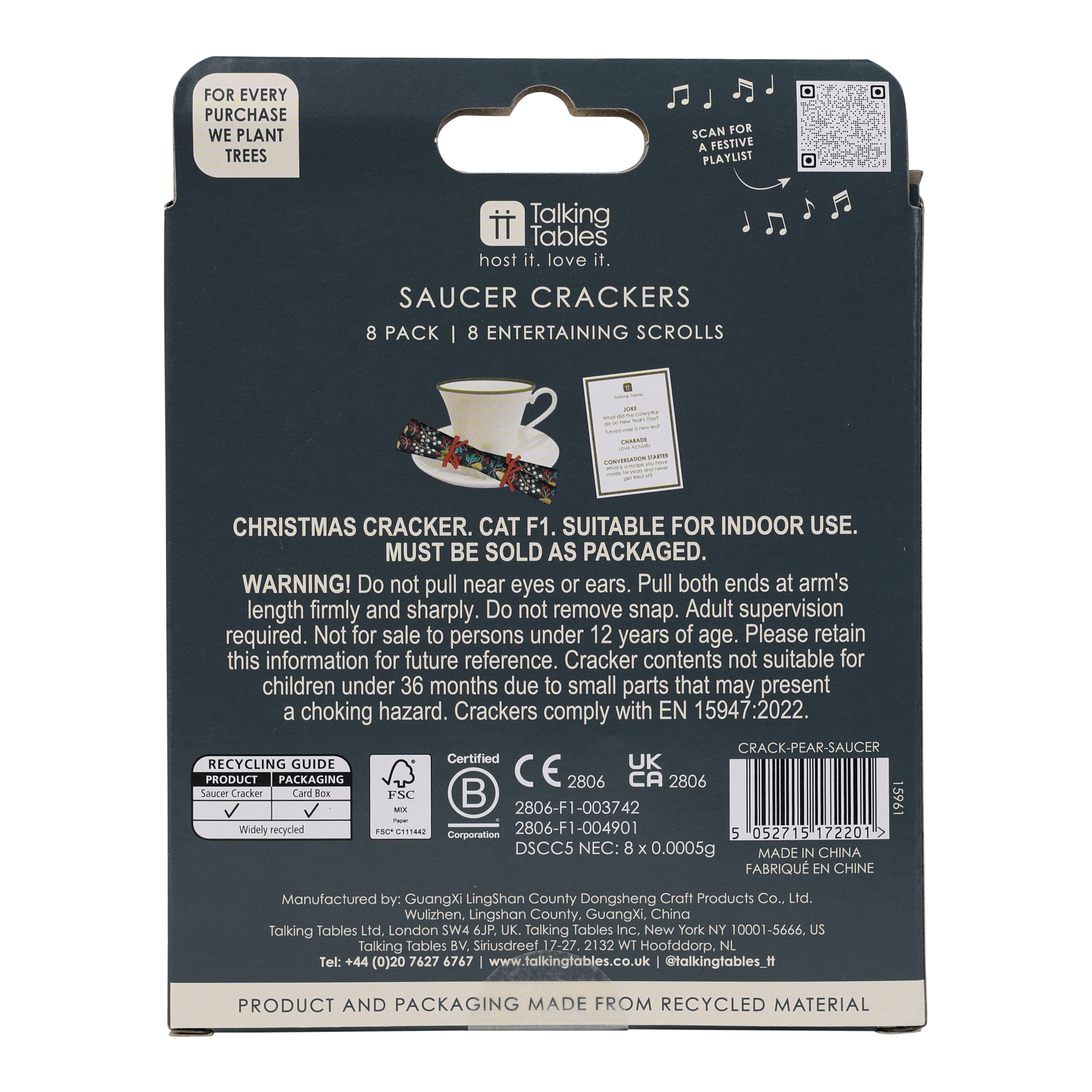 Partridge & Pear Christmas Saucer Crackers - 10 Pack Display | Christmas Decor |