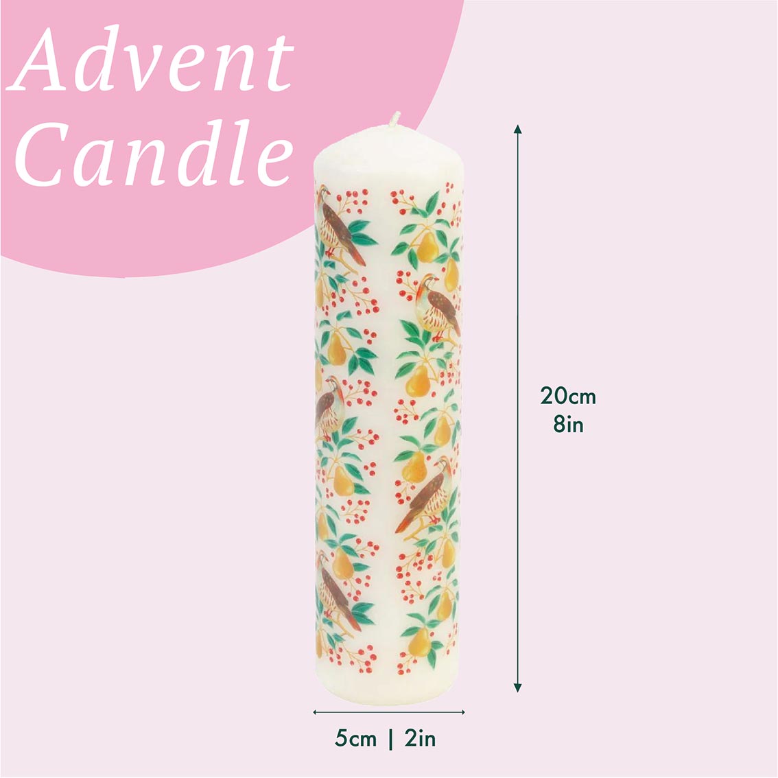 Partridge & Pear Advent Pillar Candle | Christmas Decor |