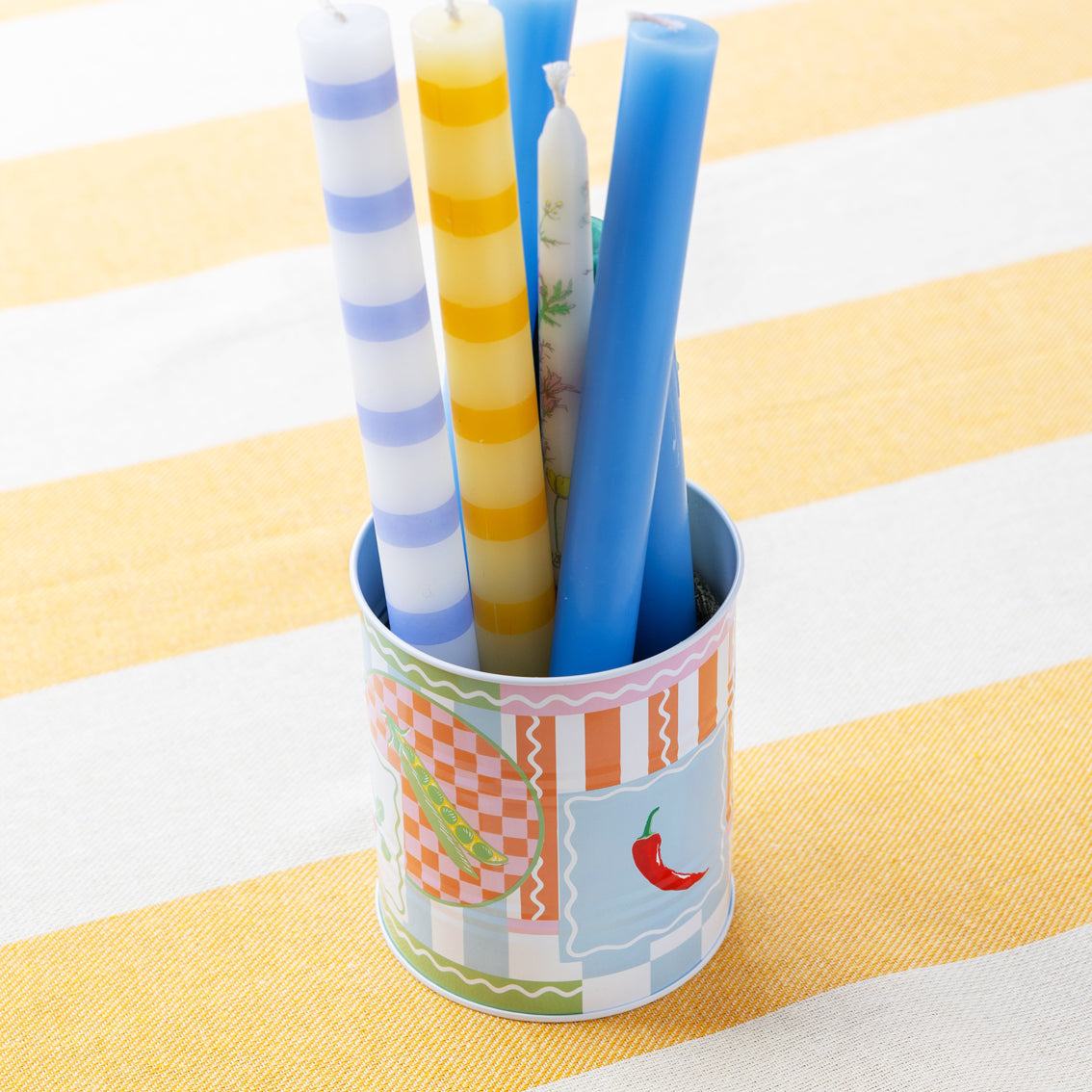 Blue & White Stripe Dinner Candles - 25 Unit Display | Outdoor Dining Decor |