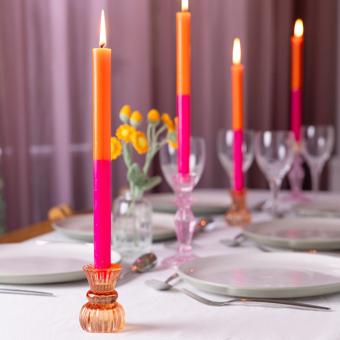 Orange & Pink Straight Dinner Candles - 25 Unit Display | Picnic Decor |