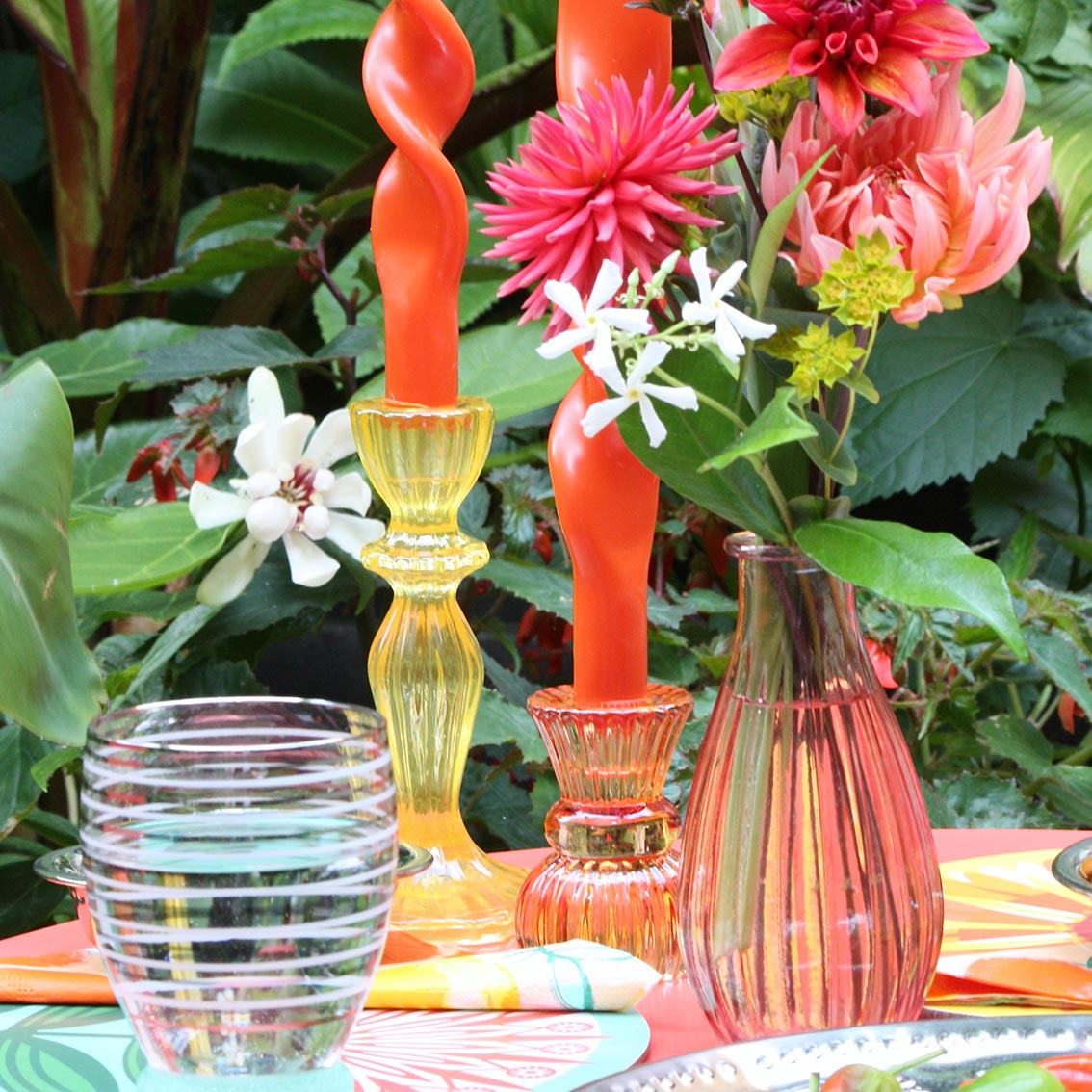 Orange Glass Dinner Candle & Tealight Holder | Summer Decor |
