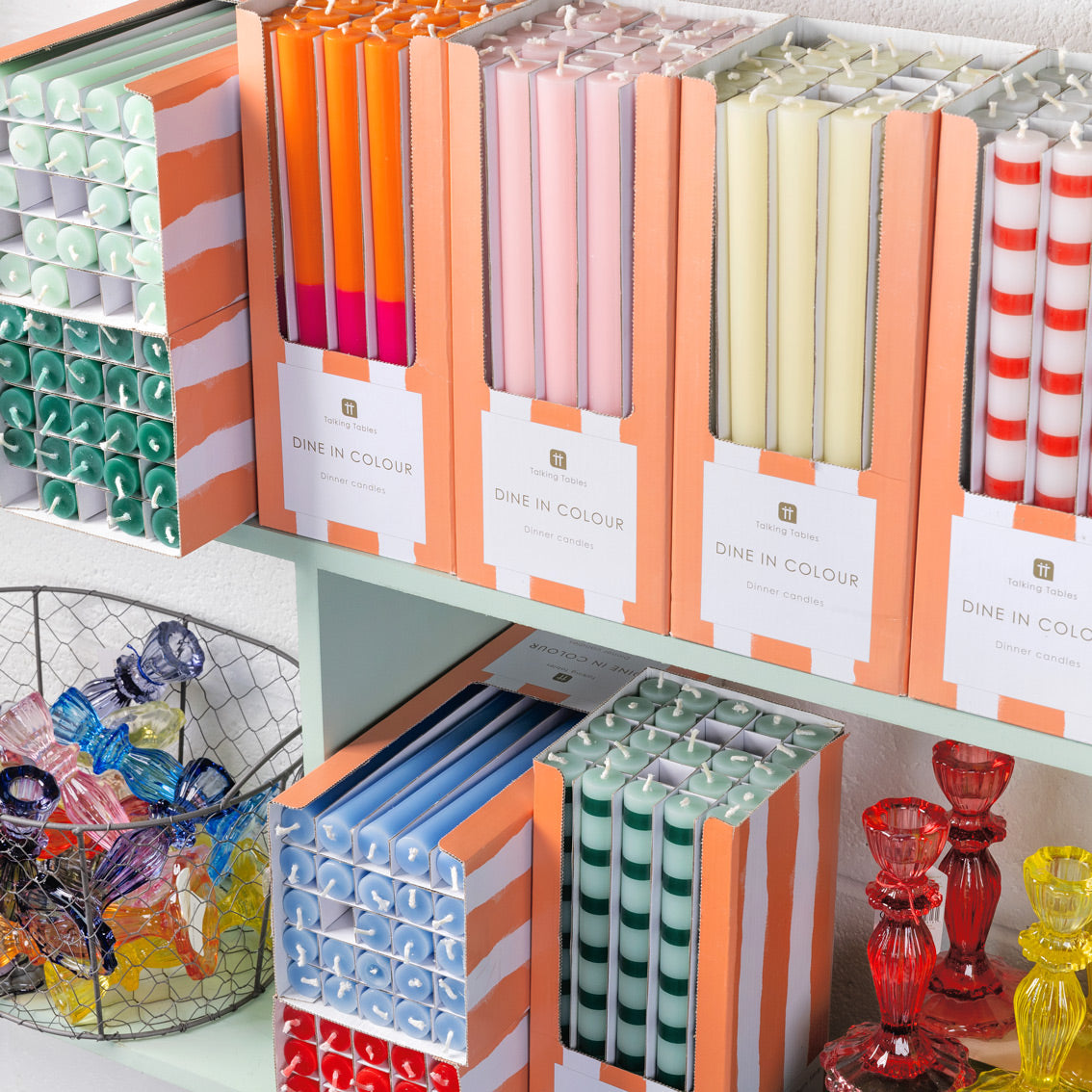 Orange & Pink Straight Dinner Candles - 25 Unit Display | Picnic Decor |