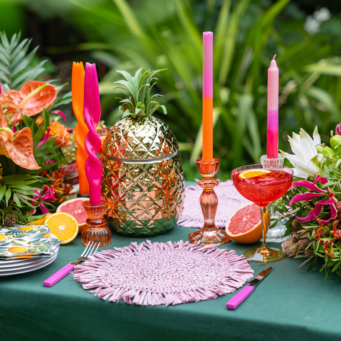 Orange Glass Dinner Candle & Tealight Holder | Summer Decor |