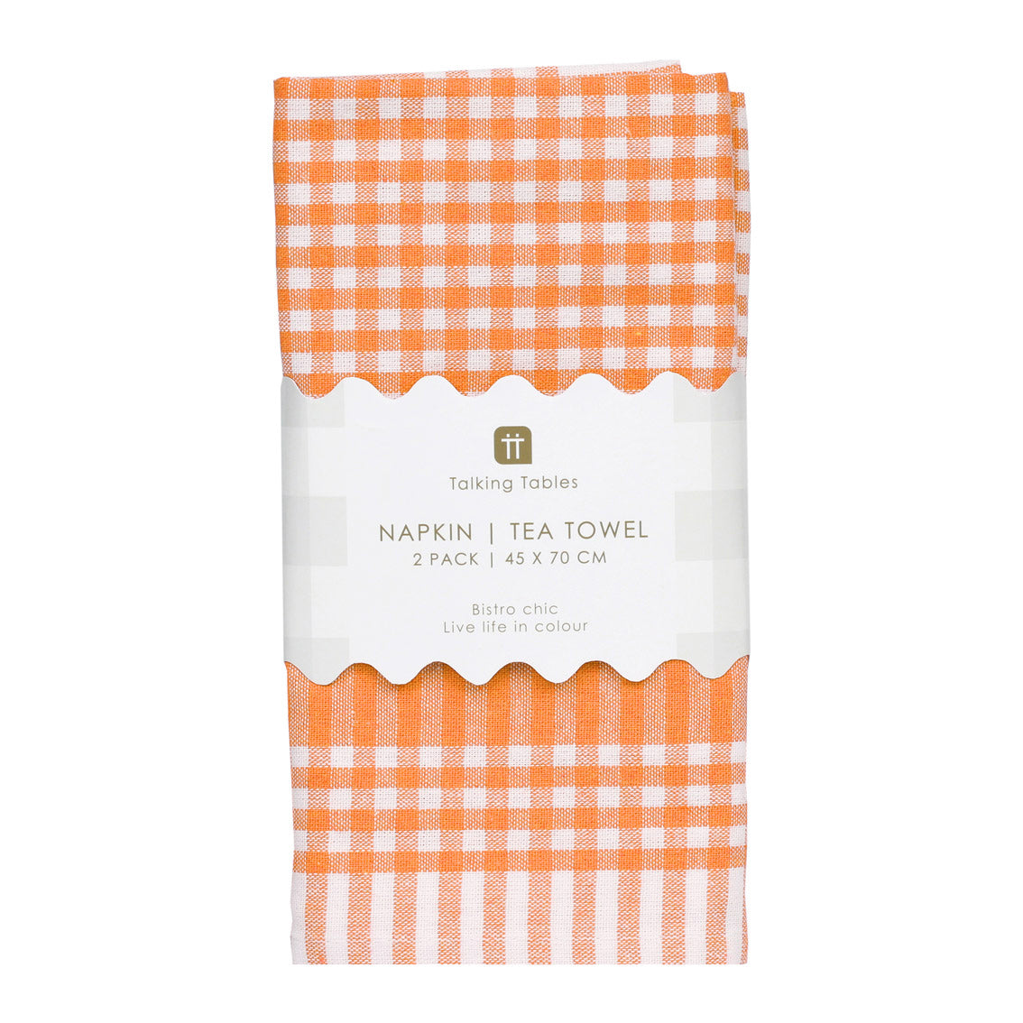 Orange Gingham Fabric Tea Towels - 2 Pack | Summer Tableware |