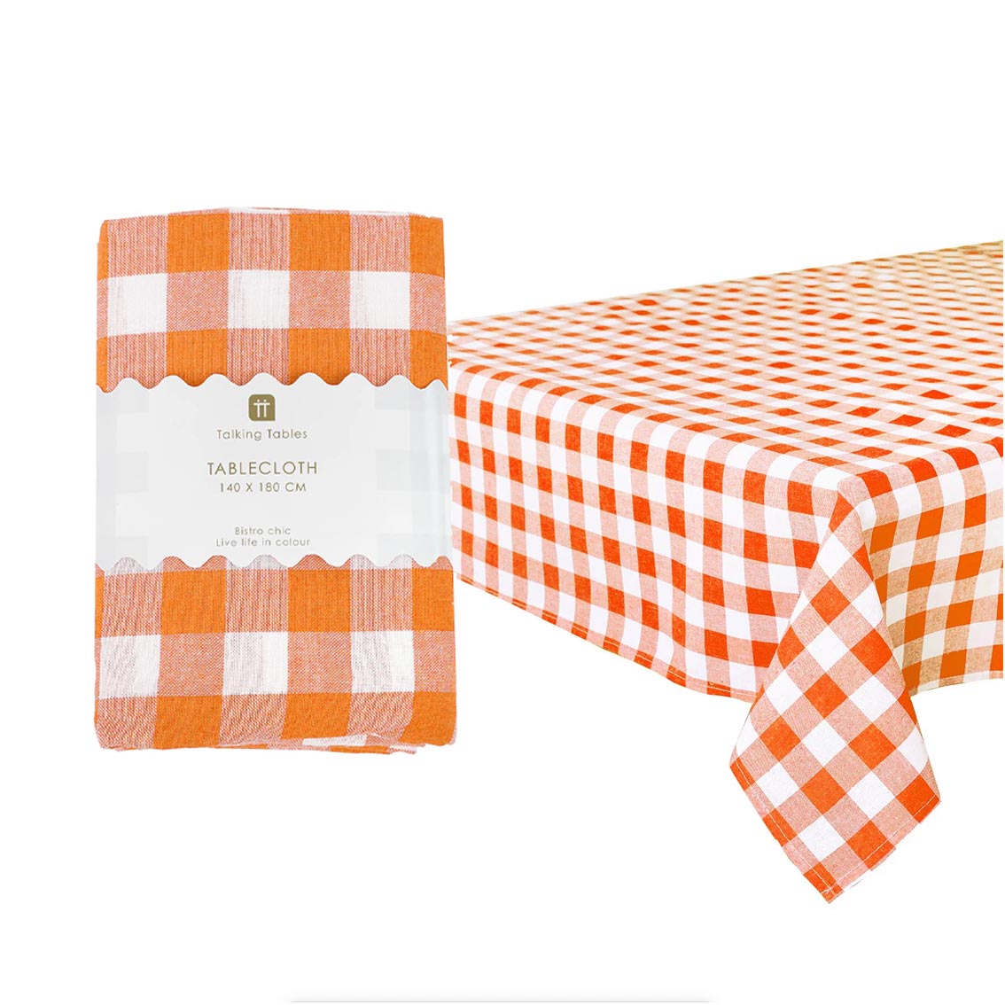 Orange & White Fabric Gingham Tablecloth | Halloween Decor |
