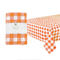 Orange & White Fabric Gingham Tablecloth | Halloween Decor |