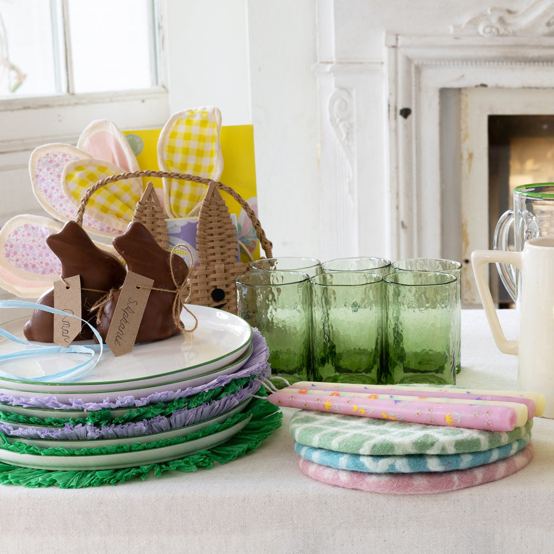 Green, Blue & Pink Checked Felt Trivets | Summer Tableware |
