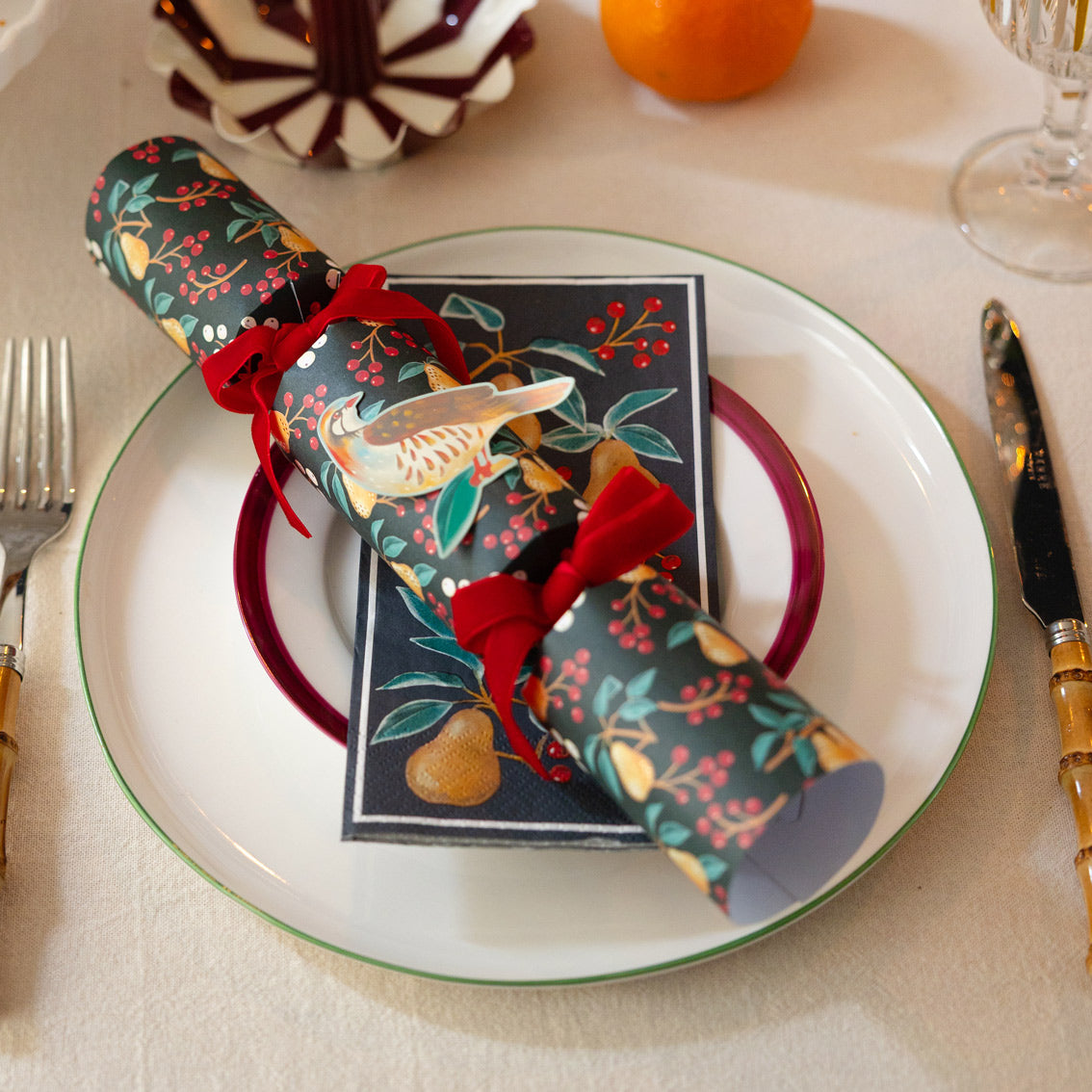 Partridge & Pear Long Lunch Paper Napkins - 8 Pack Display | Christmas Decor |
