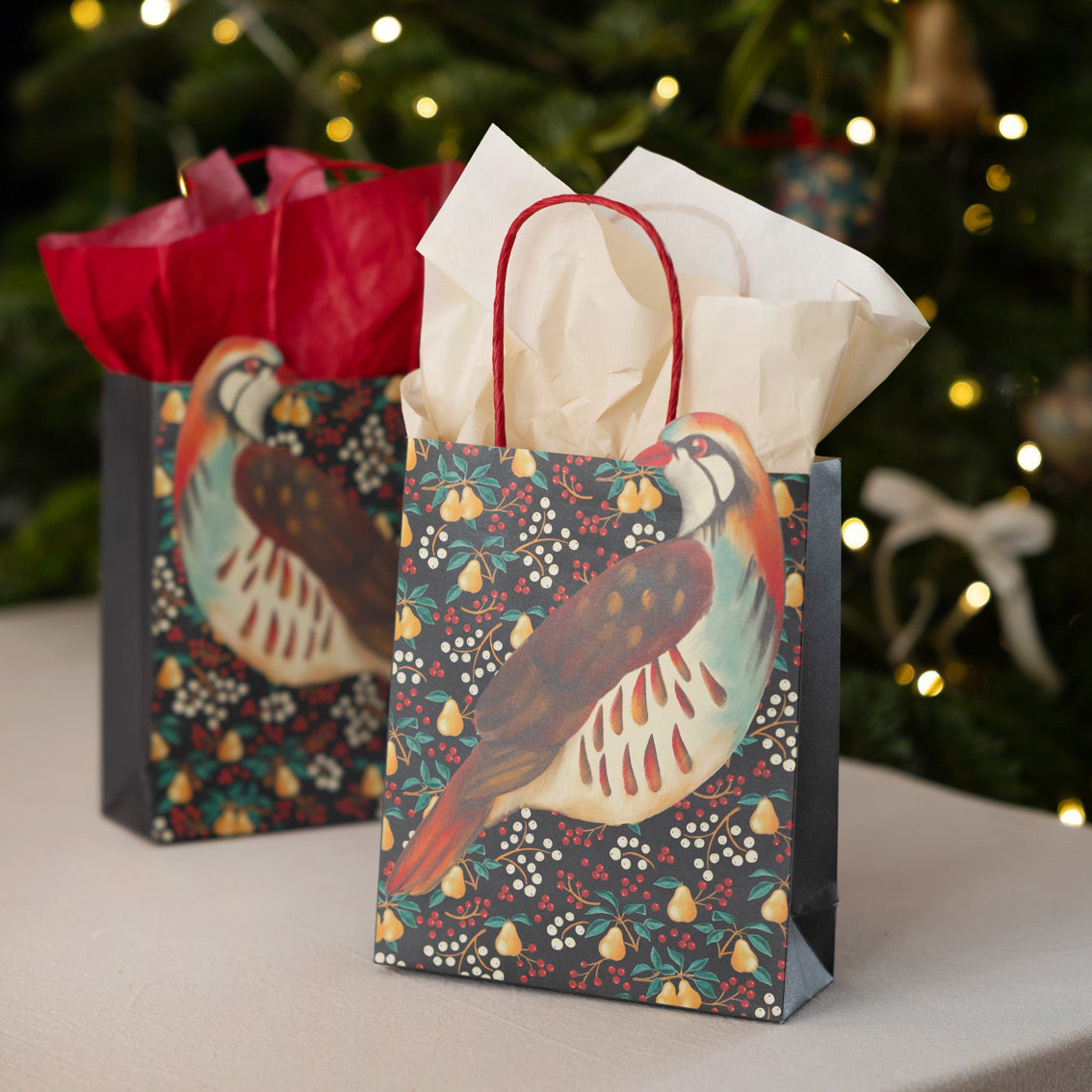 Partridge & Pear Christmas Paper Gift Bags - 8 Pack | Christmas Gifting |