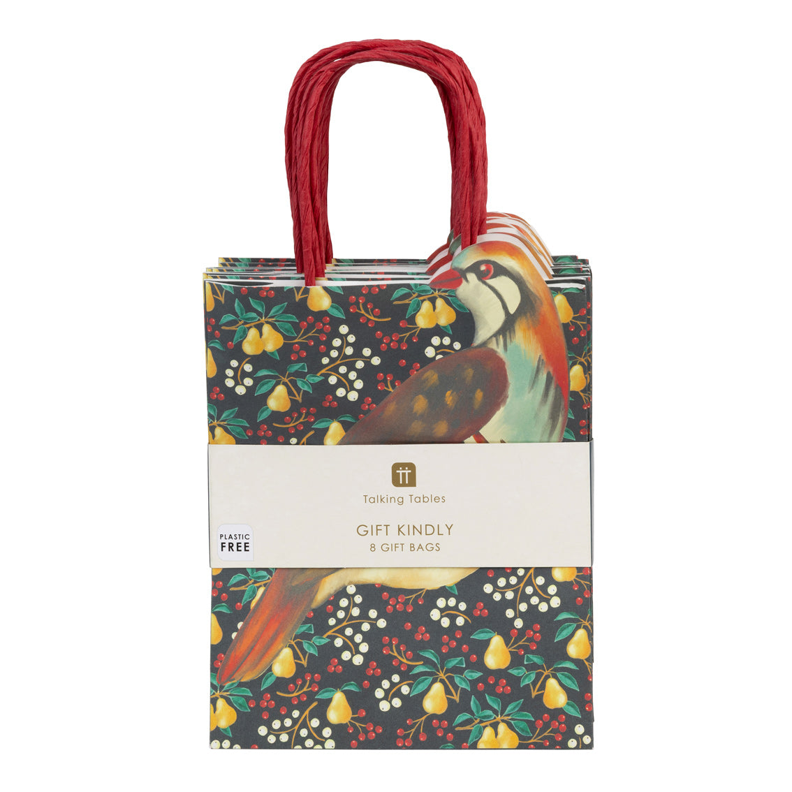 Partridge & Pear Christmas Paper Gift Bags - 8 Pack | Christmas Gifting |