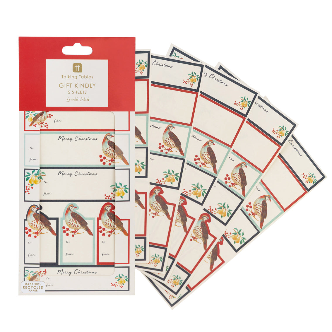 Partridge & Pear Gift Labels - 50 Pack | Christmas Gift Wrap |