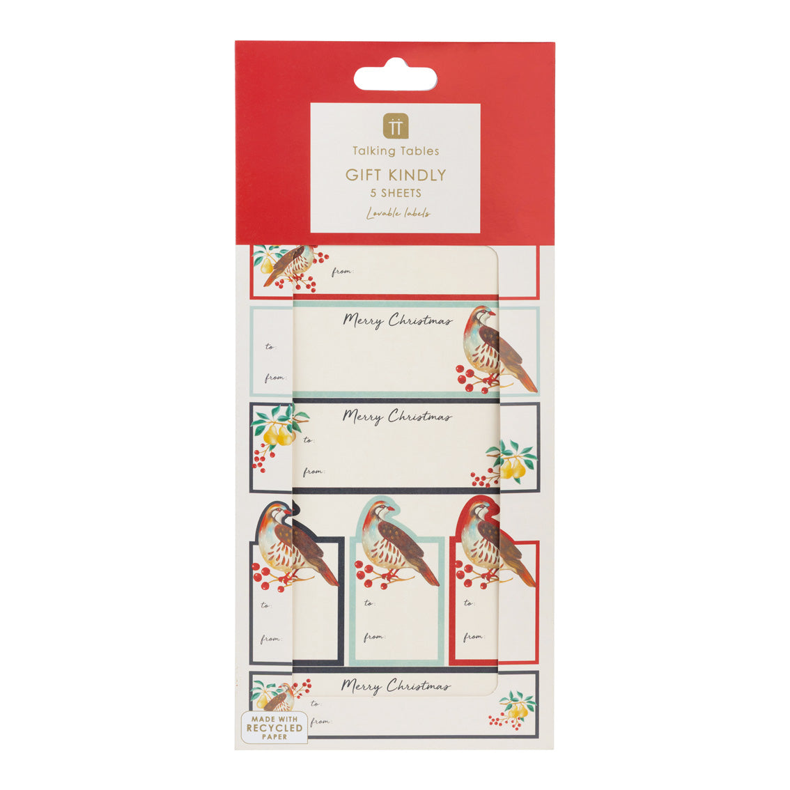 Partridge & Pear Gift Labels - 50 Pack | Christmas Gift Wrap |