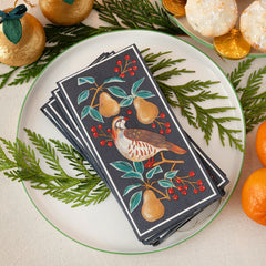 Partridge & Pear Long Lunch Paper Napkins - 8 Pack Display | Christmas Decor |