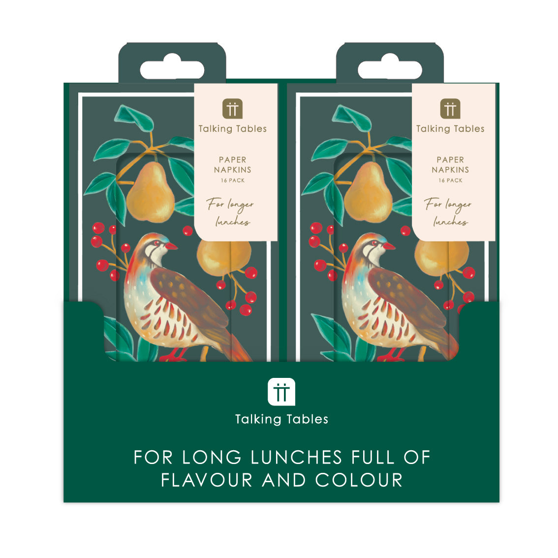 Partridge & Pear Long Lunch Paper Napkins - 8 Pack Display | Christmas Decor |