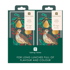Partridge & Pear Long Lunch Paper Napkins - 8 Pack Display | Christmas Decor |