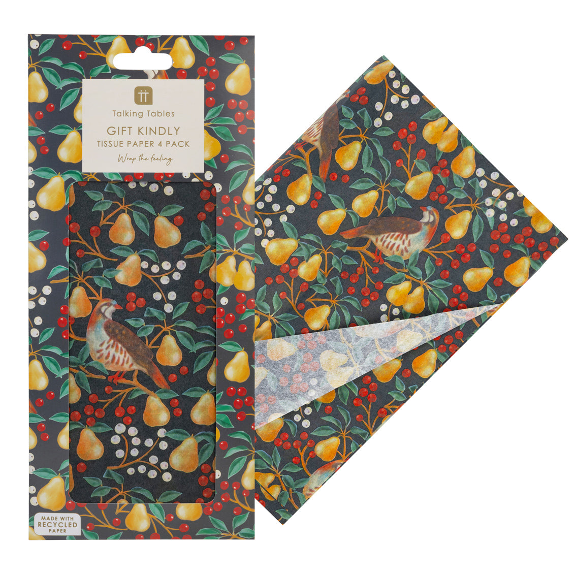 Partridge & Pear Tissue Paper - 4 Sheets | Christmas Wrap |