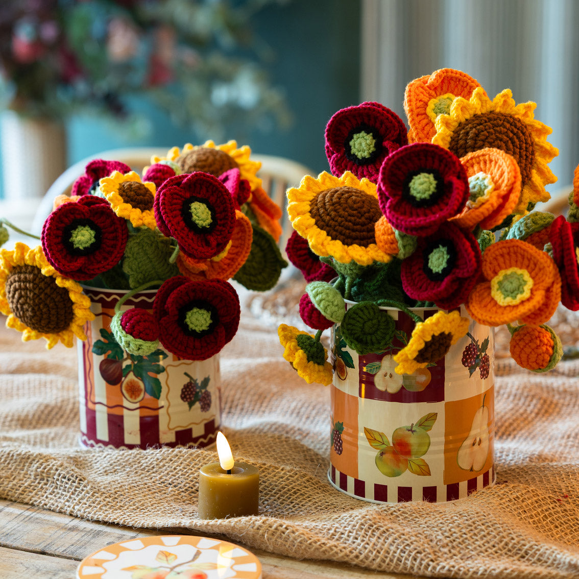 Handmade Red Poppy Crochet Sprigs Bundle - 18cm | Home Decor |