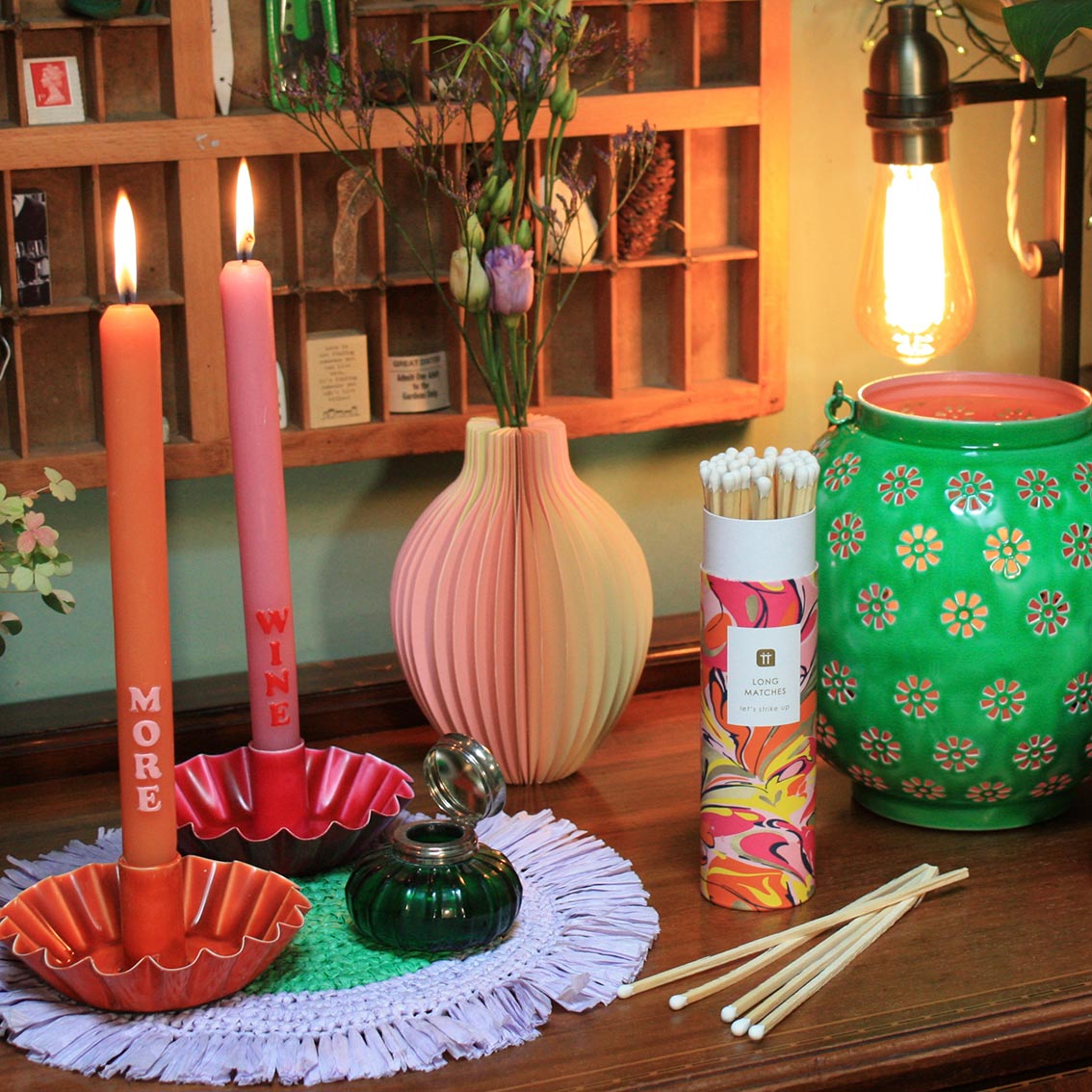 Orange Scalloped Metal Candle Holder | Summer Gifts |