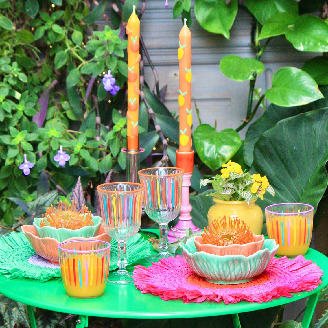 Lilac & Green Paper Raffia Placemats - 2 Pack | Summer Tableware |