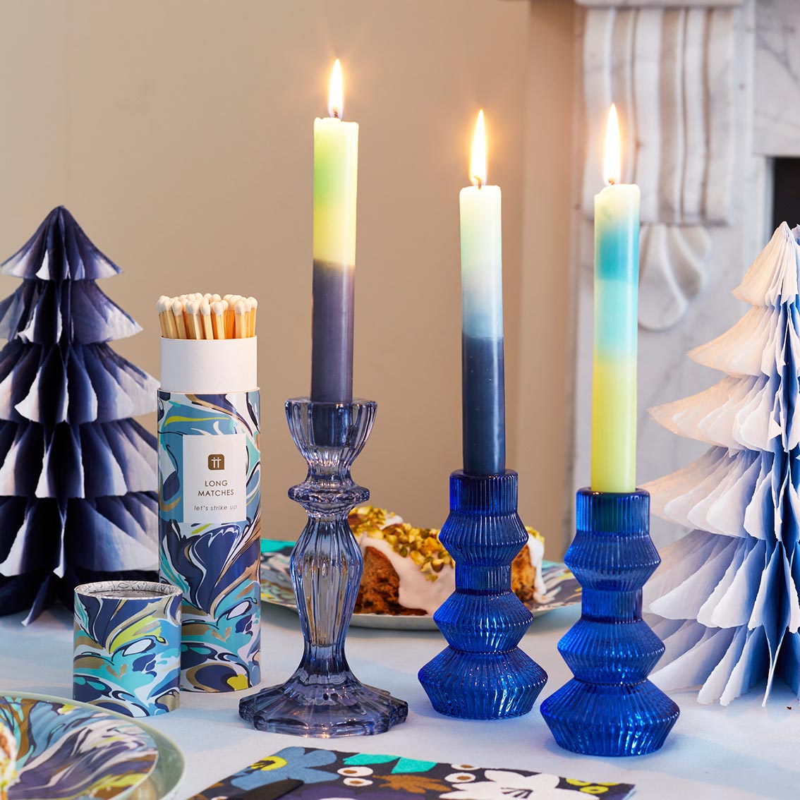Navy Glass Candle Holder | Home Decor |